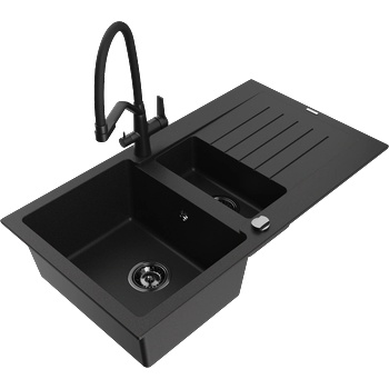 Mexen Matias гранитна мивка с 1, 5 камери с отцедник и кухненски смесител Duo, черен - 6502-77-671701-70-B (6502-77-671701-70-B)