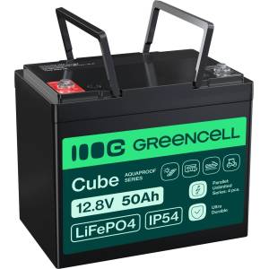 Green Cell LFPGC12V50AH CUBE Акумулатор LiFePO4 50Ah 12.8V 640Wh Литиево-железо-фосфатен за Каравана, Голф количка, Вятърна турбина (LFPGC12V50AH)