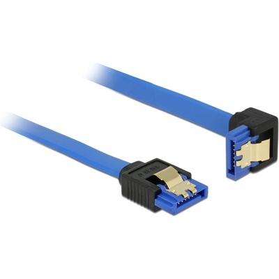 Delock SATA кабел, 6 Gb/s, втулка, права SATA втулка, извита надолу, 50 cm, син конектор в златист цвят