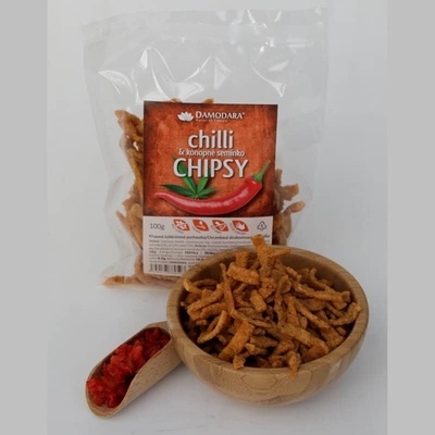 Damodara Luštěninové chipsy Chilli a konopné semínko 100 g