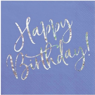 PartyDeco papírové ubrousky Happy Birthday modré 33x33cm 20ks