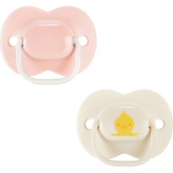 Tommee Tippee Ортодонтични залъгалки Tommee Tippee - AnyTime, Розова и Крем с декор Пате, с кутия за стерилизиране, 0-6 m, 2 броя (TT.0266)