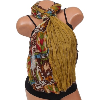 Image 1 of Дамски шал в цвят каки и кафяво с цветен акцент