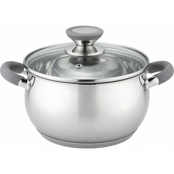 Voltz Тенджера Voltz OV51210N24, вместимост 6l, 24cm диаметър, неръждаема стомана, капак от закалено стъкло, инокс, силиконови сиви дръжки (OV51210N24 Grey)
