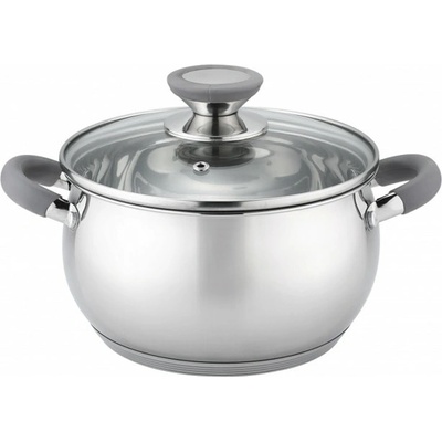 Voltz Тенджера Voltz OV51210N24, вместимост 6l, 24cm диаметър, неръждаема стомана, капак от закалено стъкло, инокс, силиконови сиви дръжки (OV51210N24 Grey)