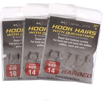 Korum Hook Hairs With Quickstops Barbed s očkom veľ.14 5 ks