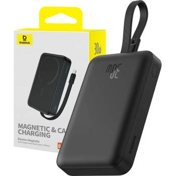 Image 1 of Baseus Magnetic Mini Wireless Charging Power Bank 10000 mAh 30W (P1002210B113) - преносима външна батерия вграден USB-C кабел, USB-C порт и безжично зареждане с MagSafe (черен)