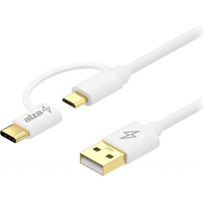 AlzaPower APW-CBM20C20W Core 2in1 Micro USB + USB-C, 2m, bílý
