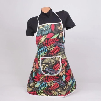 Image 1 of Готварска престилка в черно с листа в различни цветове