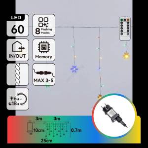 Aigostar - LED Външен коледен гирлянд 60xLED/8 функции 6x0, 7 m IP44 многоцветен + дистанционно управление (AI2435)