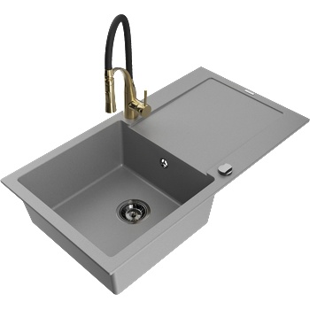 Mexen Leo гранитна мивка с 1 отделение с отцедник и кухненски смесител Aster, сив - 6501-71-73450-57-B (6501-71-73450-57-B)