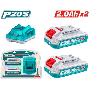 TOTAL Акумулаторни батерии и зарядно TOTAL INDUSTRIAL, Li-Ion, 20 V, 2.0 Ah, Комплект 3 части (TL IND TFBCPK2212E)