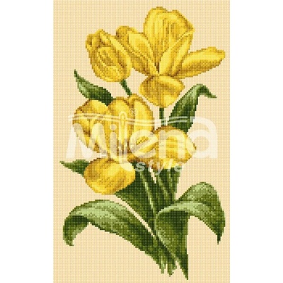 Milena Style Букет жълти лалета - Печатана Aida 14 ct с конци Ariadna