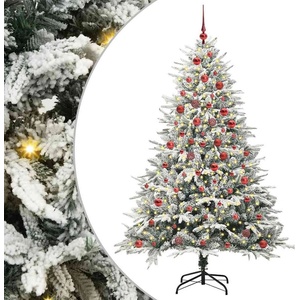 vidaXL Изкуствена светена коледна елха с комплект топки Зелено 180 cm (3395397)