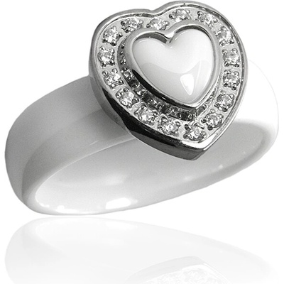 BM Jewellery Dámský keramický prsten srdce se zirkony S301160