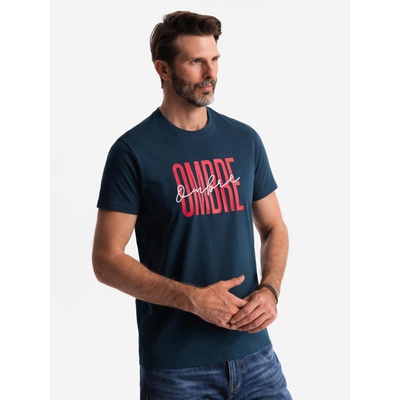 Ombre Clothing Мъжка памучна тениска с двойна лога - тъмносиньо V3 S2041 Ombre Clothing Ombre Clothing | Sin | МЪЖЕ | S