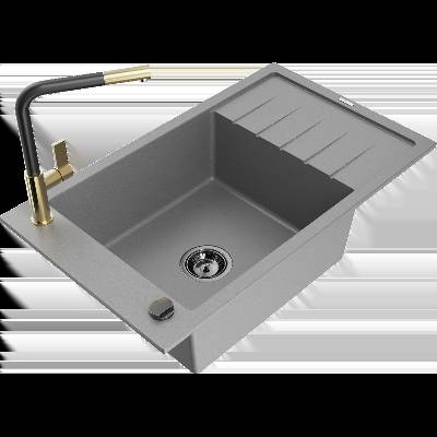 Elias гранитна мивка с 1 камера с отцедник и кухненски смесител Flora, сив - 6511-71-670401-57-B (6511-71-670401-57-B)
