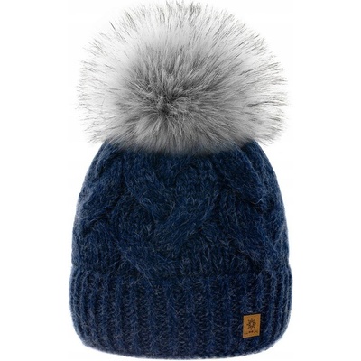 Fashionweek dámská čepice vlněn s bambulí Wool Vlna Tmave modry