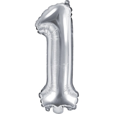 PartyDeco Balón fóliový číslo 1 35 cm stříbrný