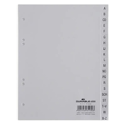 Durable Rejstříky, šedá, A5, PP, A-Z, 20 ks / balení, DURABLE 655010 ,balení 20 ks 579069