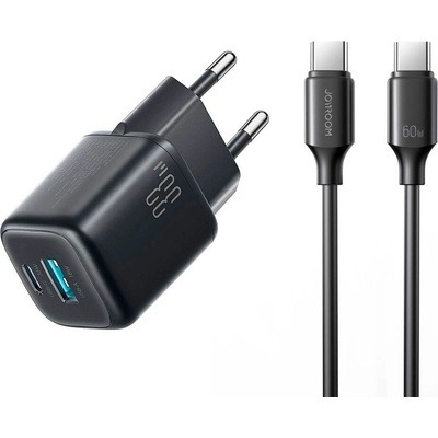 JOYROOM Захранване за ел. мрежа с USB-A и USB-C изходи и технология за бързо зареждане и USB-C към USB-C кабел - Joyroom JR-TG7 Fast Wall Charger 33W With USB-C Cable (черен) (JR-TG7 C-C 1m black)