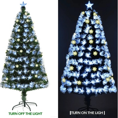 ANYSUN Коледна елха 210 см. със светещи звезди и фиброоптични влакна в бяло anysun