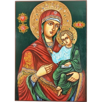 СПЕЦИАЛНА РЪЧНО РИСУВАНА ИКОНА СВЕТА БОГОРОДИЦА ИВЕРСКА С КРИСТАЛИ