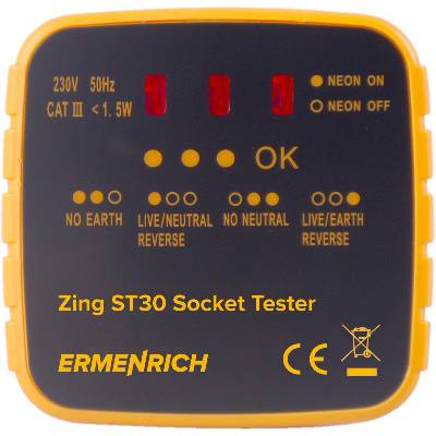 Тестер за захранващи контакти Ermenrich Zing ST30 (81725)