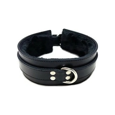 ROUGE Black Leather Collar with black Faux Fur Lining