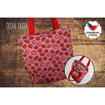 Česká STRAWBERRY XL Česká ručně šitá taška s podšívkou a zipem 50×50 cm