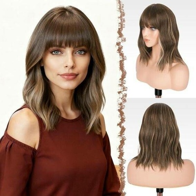 Feshfen Vlnitá bob paruka s ofinou, ombré blond