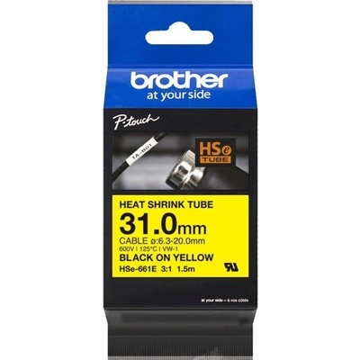 Brother originál páska do tlačiarne štítkov, Brother, HSE-661E, čierny tlač/žltý podklad, 1.5m, 31mm HSE661E