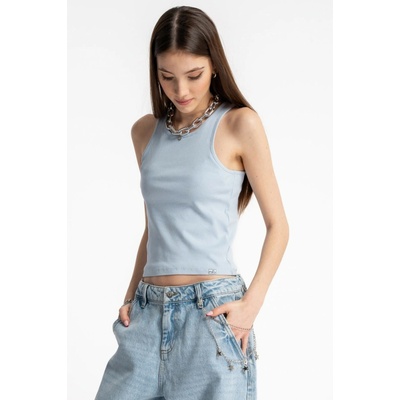 Reporter CROP TOP na ramínka bez potisku světle modrá