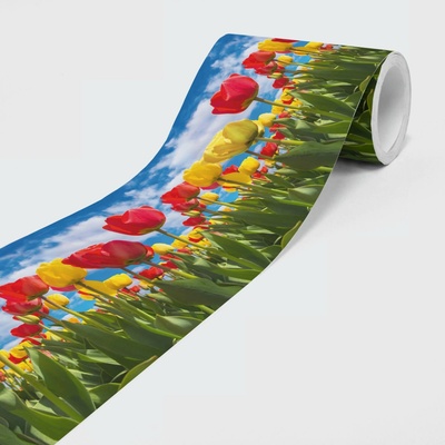 DIMEX SBD-15-032 Vliesová samolepicí bordura Tulipány a nebe, rozměry 15 cm x 5 m