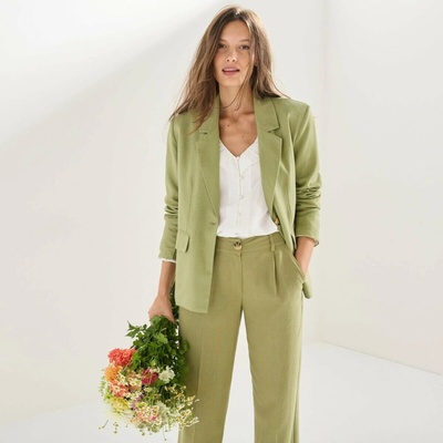 Jednobarevný blejzr s příměsí lnu zelená – Zboží Dáma