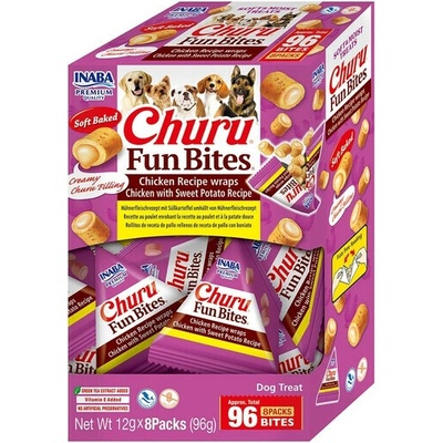 INABA Dog Churu Fun Bites Chicken with Sweet Potato 8 x 12 g wrapy pre psov s kuracím mäsom a sladkými zemiakmi