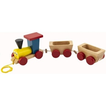 Teddies Влак + 2 вагона дърво дърпащо цветно обща дължина 43см
