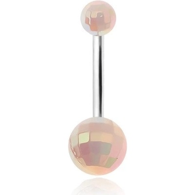 Šperky eshop piercing do břicha broušené bílé akrylové kuličky duhové odlesky PC01.04