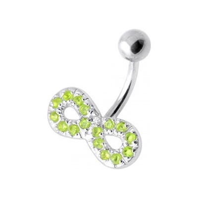 Šperky4U stříbrný piercing do pupíku světle zelené zirkony BP01021-G