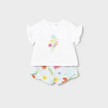 Mayoral Комплект шорти Hawaii и бяла тениска цветя за новородено момиче Mayoral