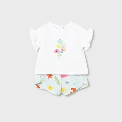 Mayoral Комплект шорти Hawaii и бяла тениска цветя за новородено момиче Mayoral