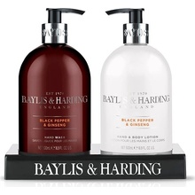 Baylis & Harding Černý pepř a Ženšen tekuté mydlo 500 ml + mlieko na ruky 500 ml darčeková sada