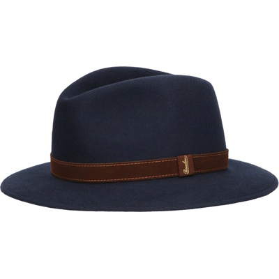 Unisex modrý klobouk Borsalino s hnědým koženým páskem