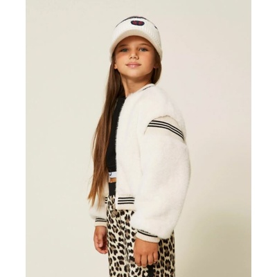Twinset Girl bomber s kožešinou bílá