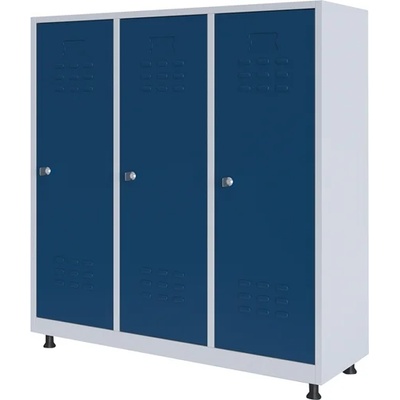 RFG Гардероб, метален, троен, с три врати, 120 х 40 х 120 cm, бял, със сини врати