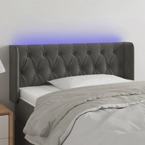 vidaXL LED горна табла за легло, тъмносива, 93x16x78/88 см, кадифе (3123609)