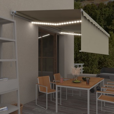 vidaXL Ručně zatahovací markýza s roletou a LED 5 x 3 m krémová