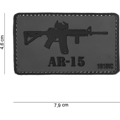 Gumová nášivka 101 Inc zbraň AR-15 - sivá