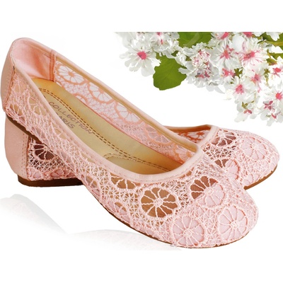 Balerínky světle růžové krajkové lehké ecru ažurové