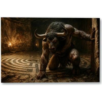 Plakát – Rohatá bytost v kamenném labyrintu Bez rámu Ano Bez rámu 135 × 90 cm